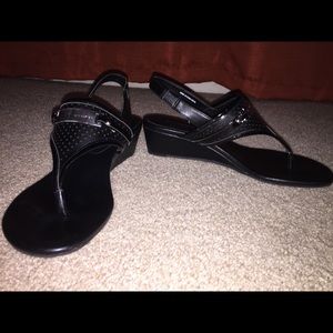 BCBG Black Wedge Sandals